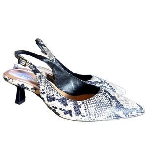 BEAUTIISOLES Womens Heels Mules Slingback Pointed Toe Kitten Snakeskin Grey 8